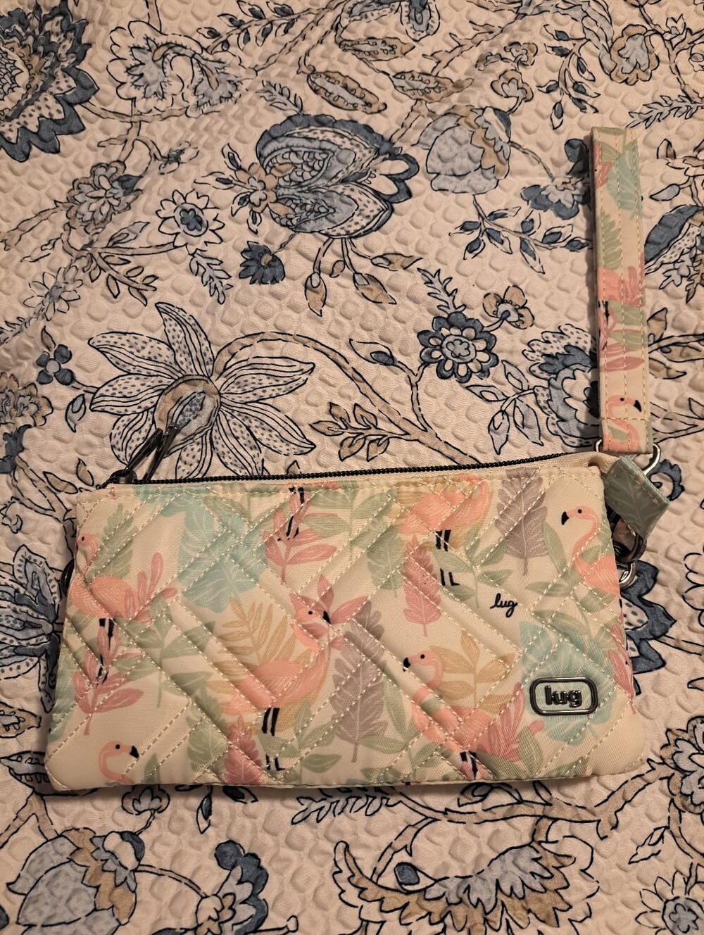 lug Quilted Flamingo Foliage Wristlet Frolic  - Pastel Multi Pink, Green, Blue